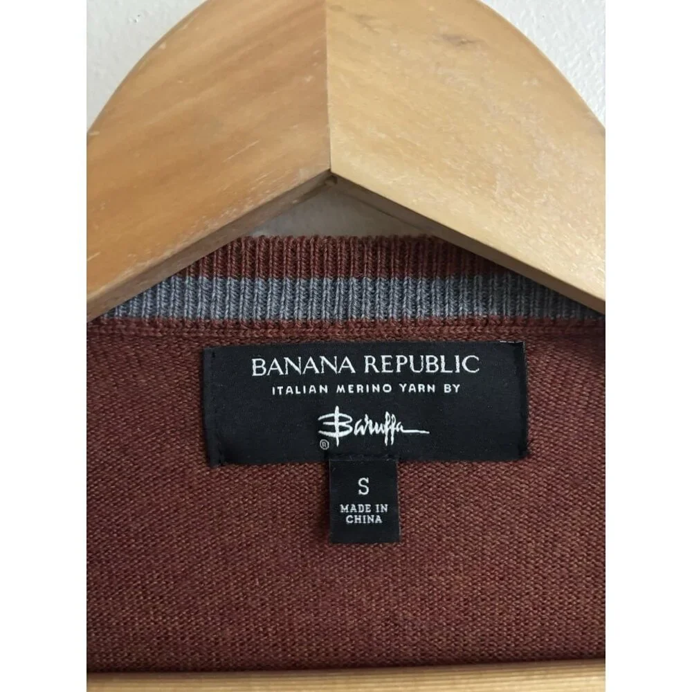 Banana Republic Mens Merino Wool Crew Neck Sweater Rust Orange Red Italian Small